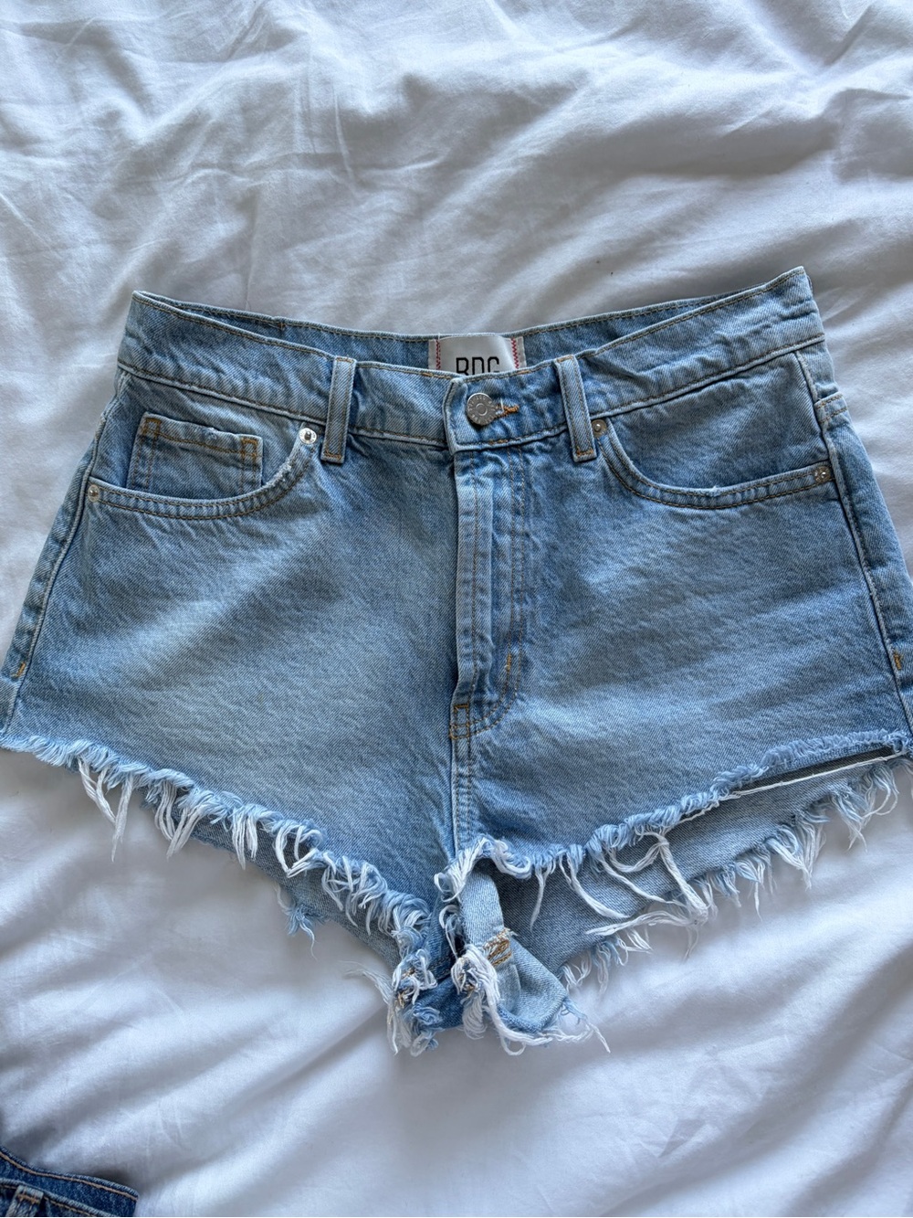 BDG Light Wash High-Rise Frayed Denim Shorts